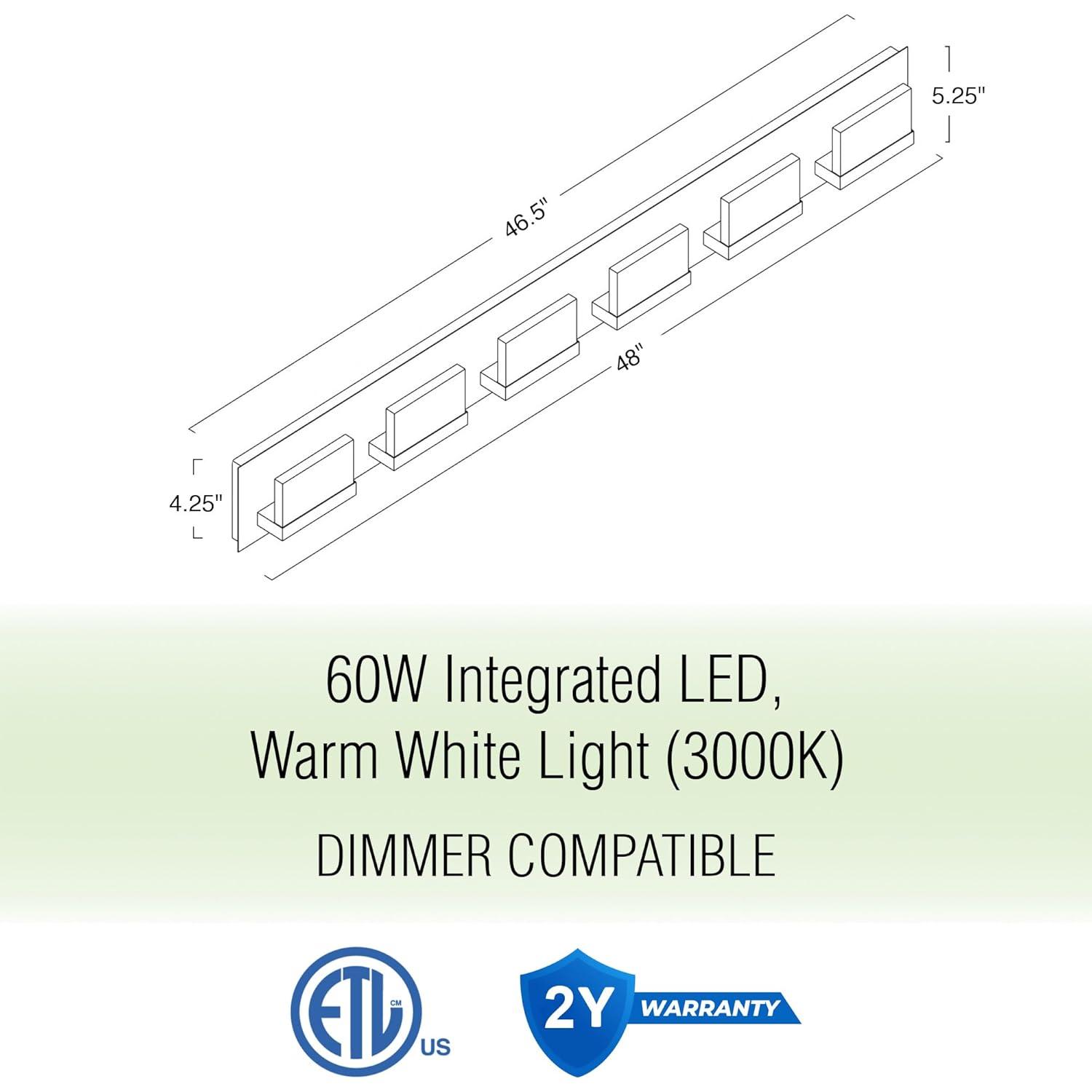 Kira Home Everett 48" 60W Baño/luz LED Integrado, Lentes Acrílicas Rectangulares, Luz 3000k, Bronce Aceitado