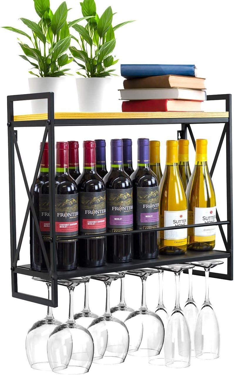 Sorbus 2-Tier Wine Bottle & Stemware Shelf - Organize Your Bar, Display Your Style (Holds 12 Bottles & 10 Glasses)