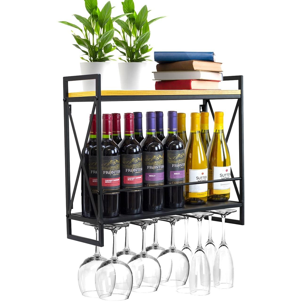 Sorbus 2-Tier Wine Bottle & Stemware Shelf - Organize Your Bar, Display Your Style (Holds 12 Bottles & 10 Glasses)