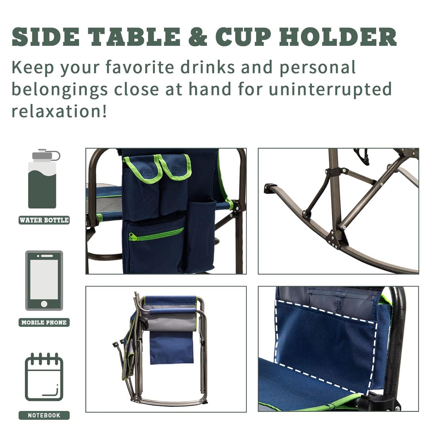 SUNNYFEEL Camping Directors Chair, Heavy Duty,Oversized Portable Folding Chair with Side Table, Pocket for Beach, Fishing,Trip,Picnic,Lawn,Concert Outdoor Foldable Camp Chairs