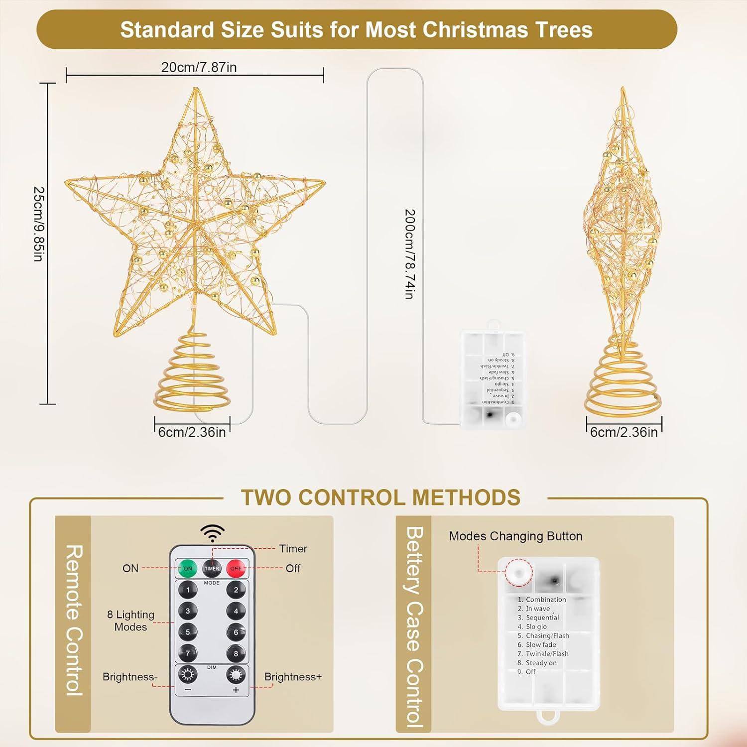 Christmas Tree Topper, 40 Light Tree Topper Star, Christmas Tree Topper Lighted, Prolong Wire Star Tree Topper With Remote Control For Christmas Decorations, Holiday, Vacation, New Year