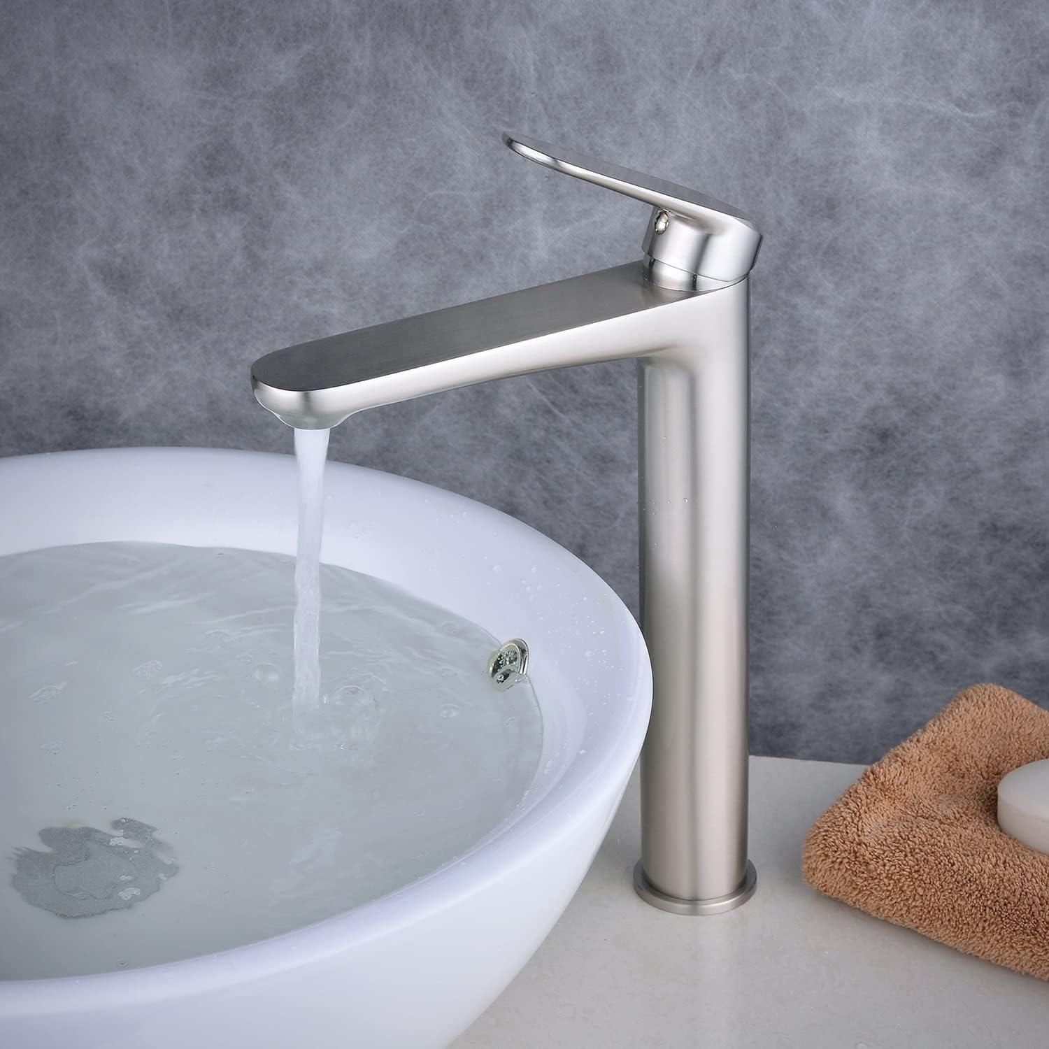 Brushed Nickel Single Handle Tall Bathroom Faucet