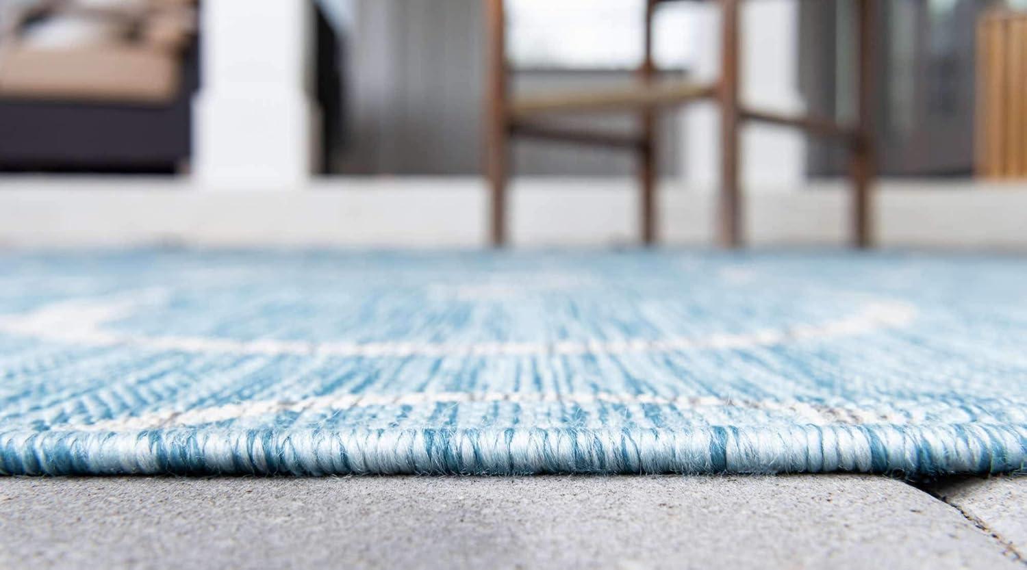 Light Aqua and Ivory Rectangular Outdoor Area Rug