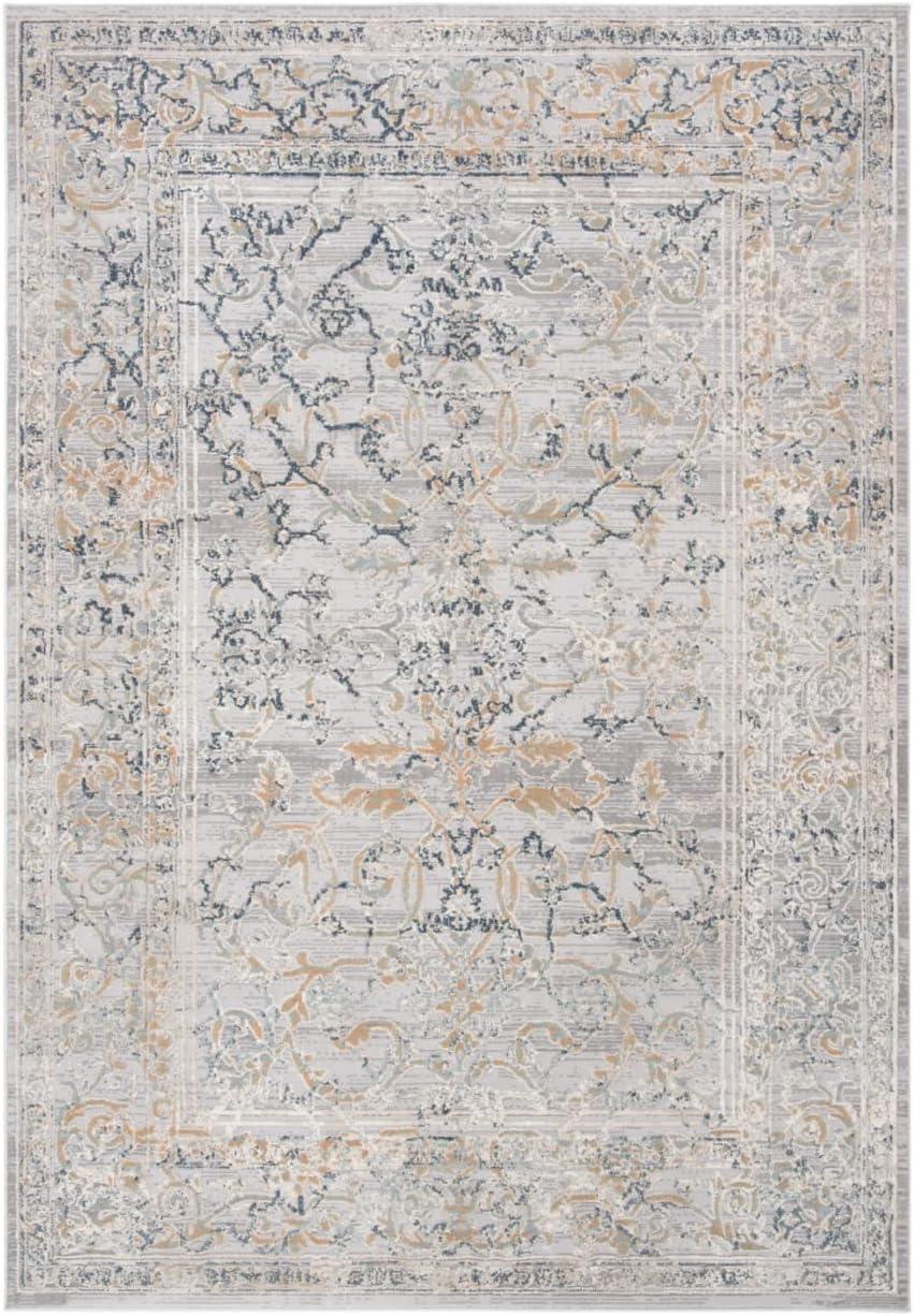 Hand-Knotted Gray Wool and Synthetic Floral Area Rug