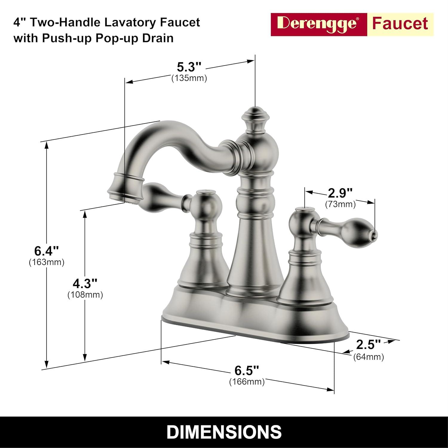 Two Handles Brushed Nickel Bathroom Faucet 3 Hole Sink Faucet with Overflow Pop up Drain, 360° Swivel Spout 4 Inch Centerset Lavatory Faucet Without Water Supply Lines,F-4501-BN