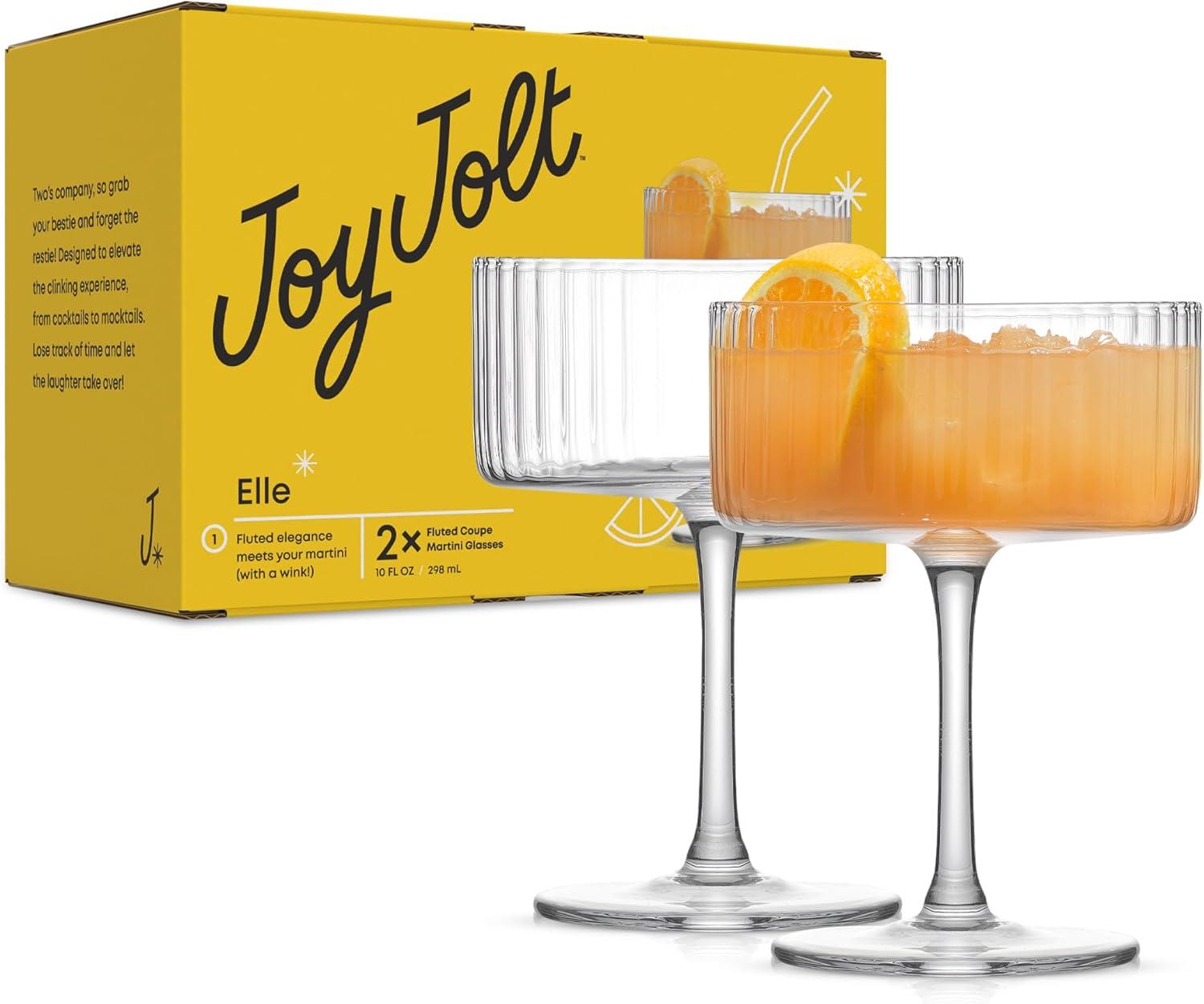 JoyJolt Elle Fluted Coupe Martini Glasses, 10oz