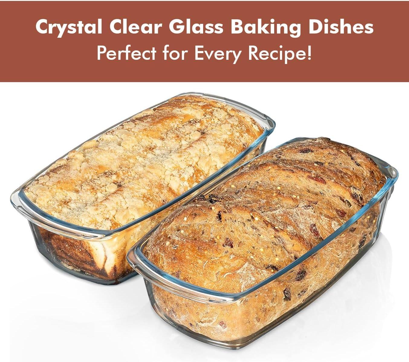 Razab 1800ml Large Glass Loaf Pans with Lids (Set of 2) 10 x 5in Bread Baking Pans, Bpa Free with Easy-Grip Handles