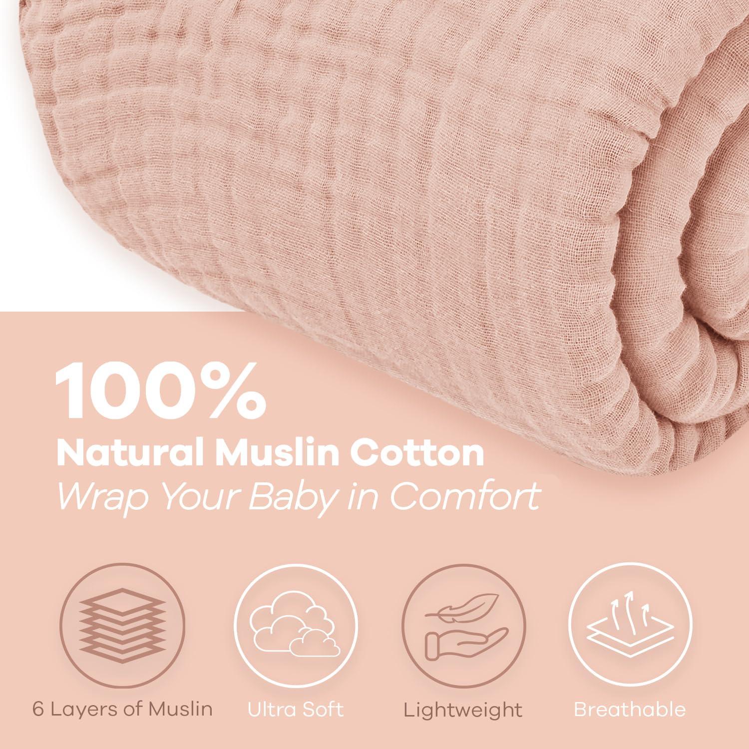 Muslin Blanket for Adults, Extra Large Throw 50" x 60" By Comfy Cubs - Mauve