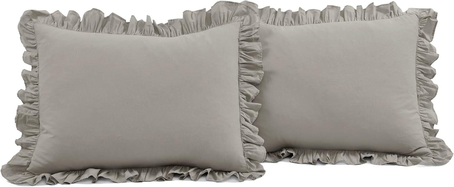 King Gray Cotton Ruffled Duvet Cover Set