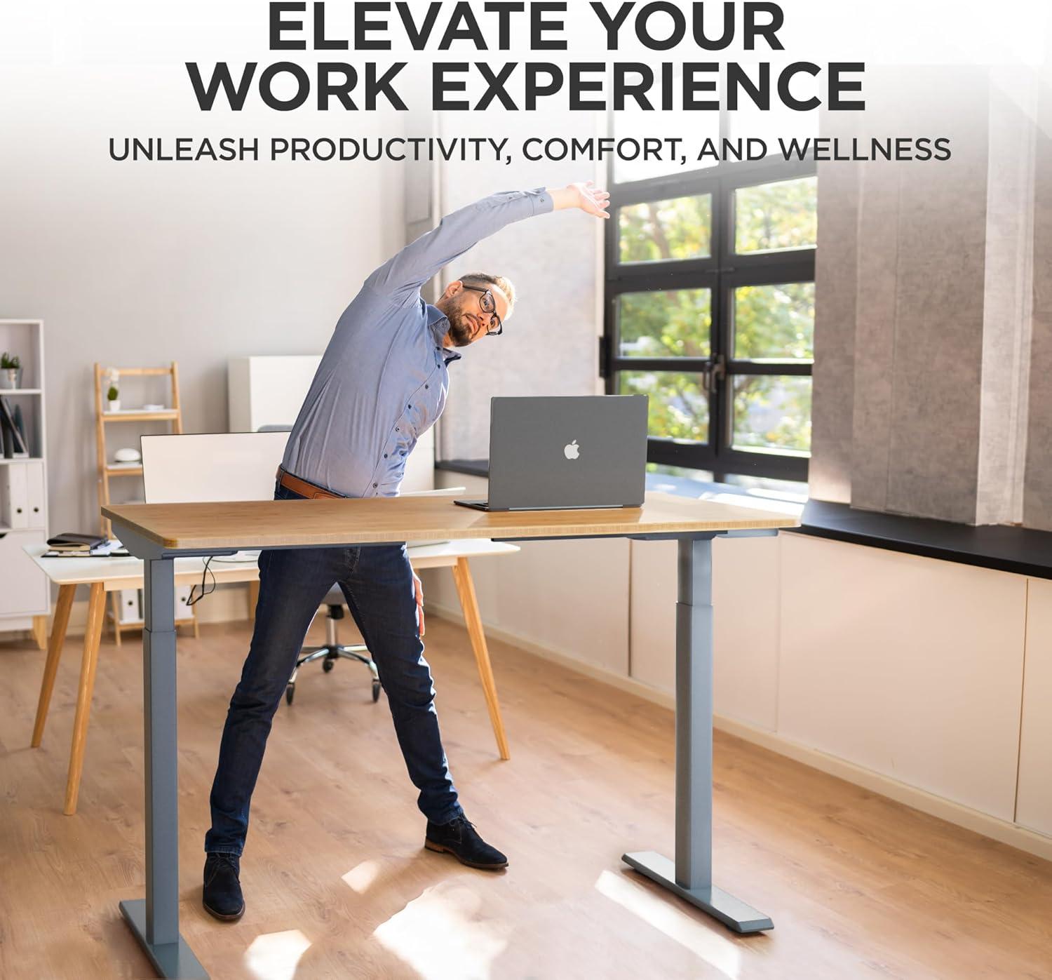 Rise UP Electric Standing Desk adjustable height desk 24-49" dual motor one piece 60x30" bamboo desktop height adjustable desk adjustable standing desk stand up desk sit to stand desk rising desk