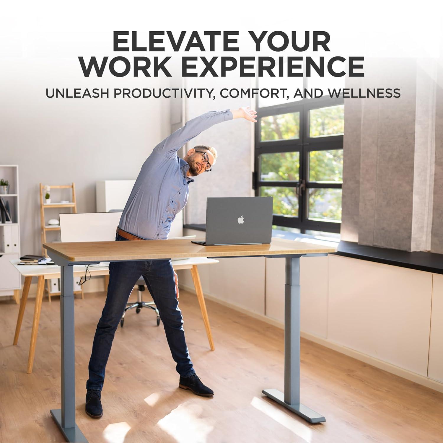 Rise UP Electric Standing Desk adjustable height desk 24-49" dual motor one piece 60x30" bamboo desktop height adjustable desk adjustable standing desk stand up desk sit to stand desk rising desk