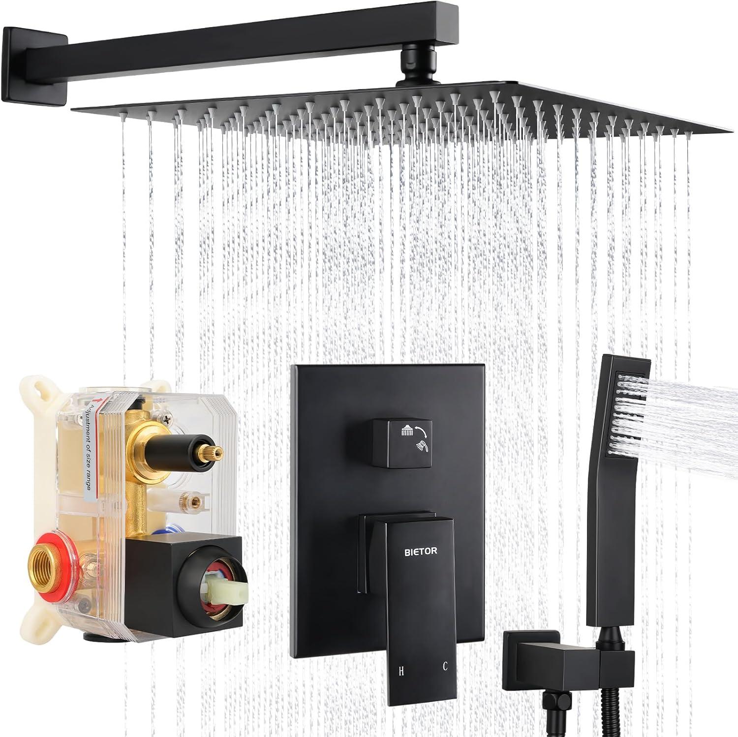 Bathroom Shower Faucet Set, 10 Inch Rainfall Shower Head With Handheld Combo, Wall Mounted Shower System Shower Fixtures With Pressure-Balanced Valve,