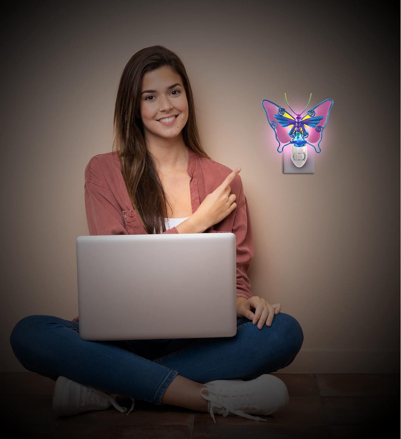 Puzzled Butterfly Glass Art Night Light, Plug In Decorative Socket Lamp