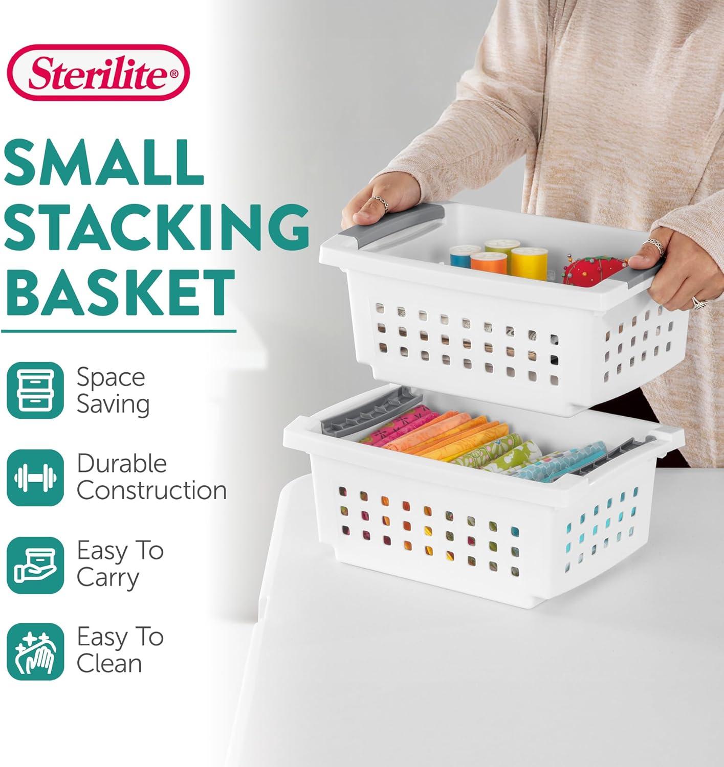 Sterilite Sterilite Small Stacking Basket, Stack Storage Bins, Organize Closets, Pantry, Bathroom or Classroom (Set of 8)