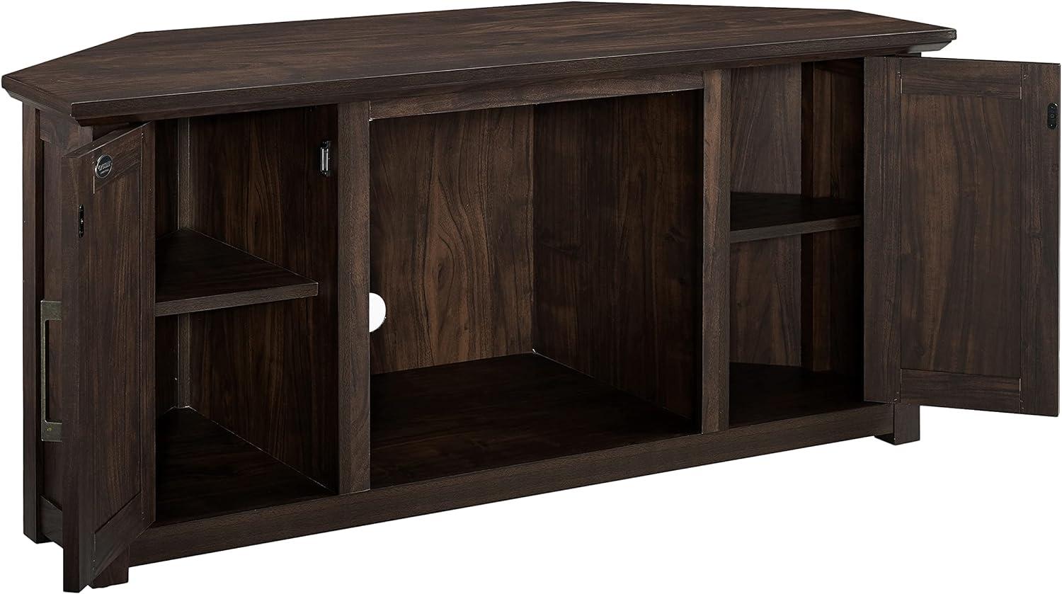 Rustic Dark Walnut Corner TV Stand with Cabinets