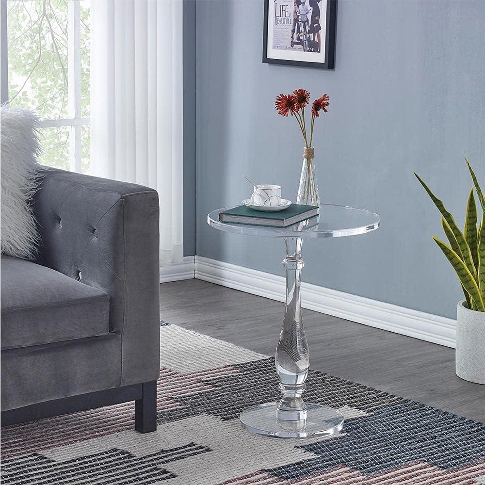 Clear Acrylic Round End Table with Solid Post