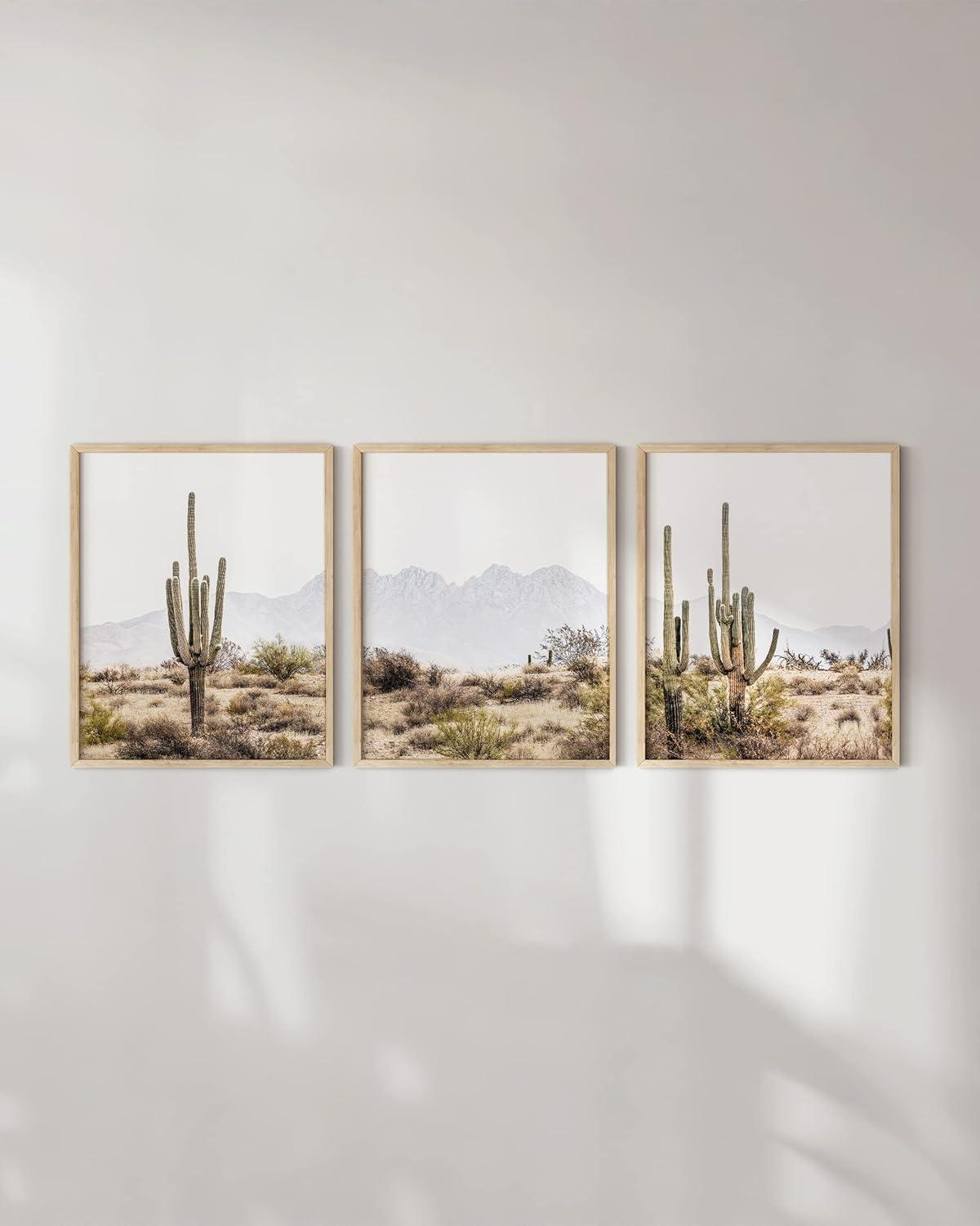 Desert Landscape Cactus Prints in Black Frames