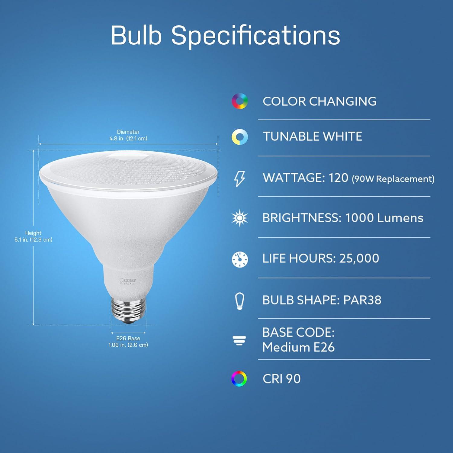 Feit Electric PAR38 E26 (Medium) LED Smart Bulb Color Changing 90 Watt Equivalence 1 pk