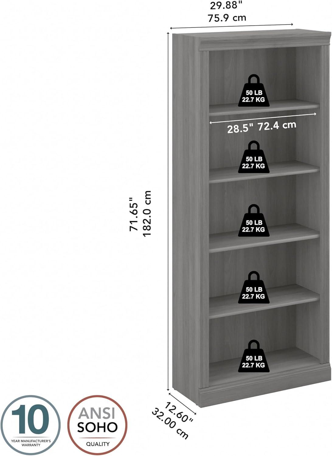 Saratoga Tall 5 Shelf Bookcase in Modern Gray - Engineered Wood