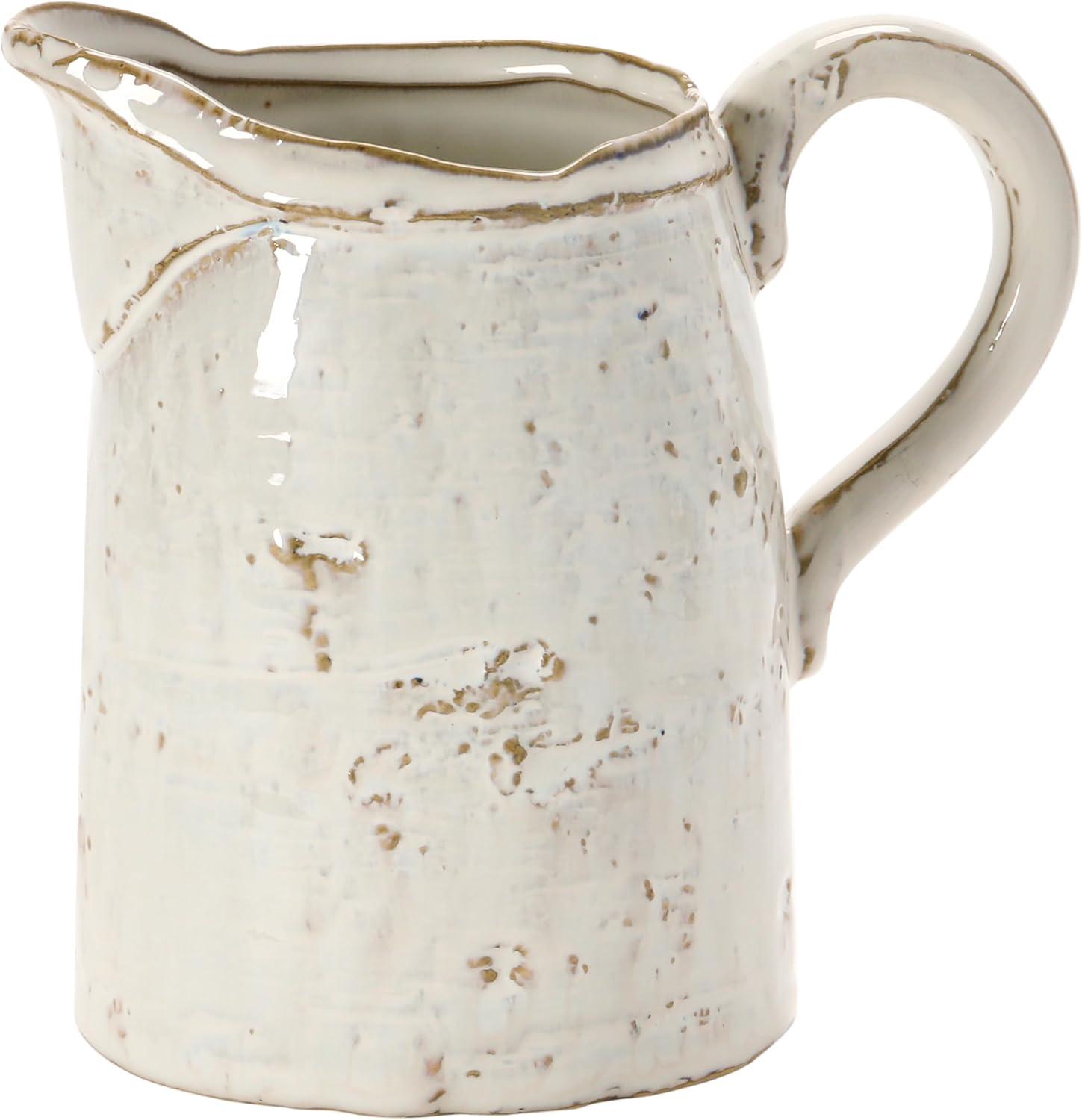 Creative Co-Op 28 oz. Stoneware Pitcher, Reactive Glaze, White (Each One Will Vary)