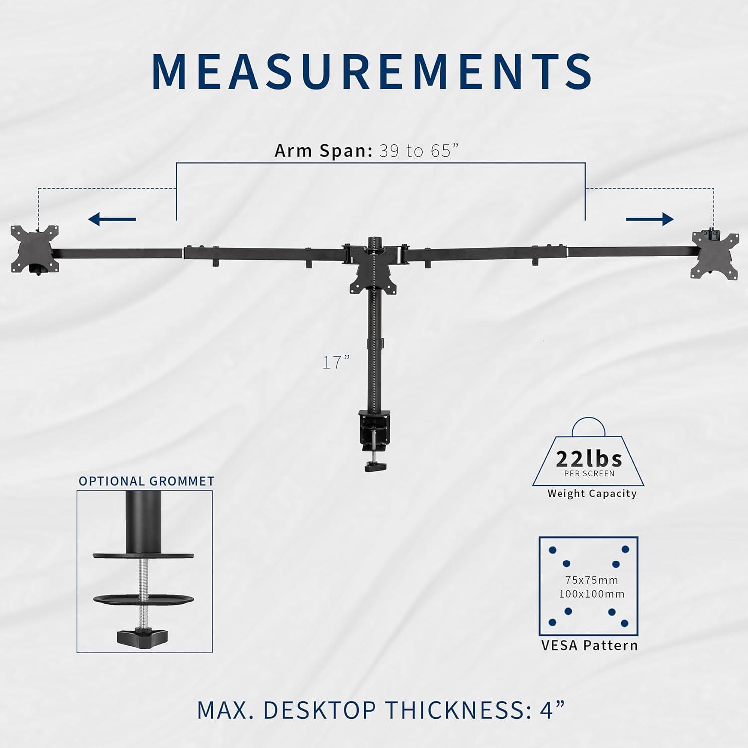 VIVO Telescoping Triple Monitor Desk Mount, Heavy Duty Flush-to-Wall Stand