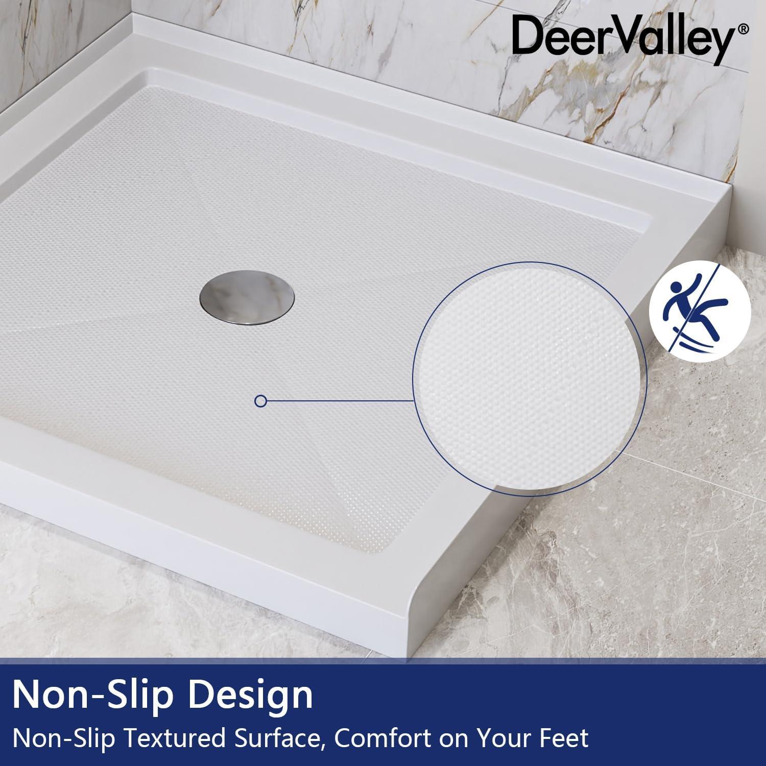 DeerValley 35" L x 35" W Single Threshold Square White Shower Base Center Drain, Non-slip Design