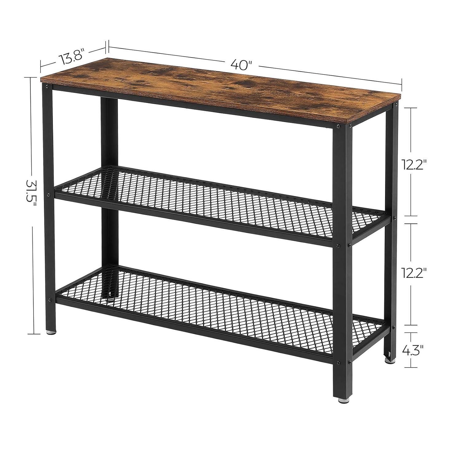 Console Table, 40" Entryway Table with Storage Shelf for Storing Shoe, Flowers, 3 Tier Narrow Sofa Table, Rustic Brown and Black