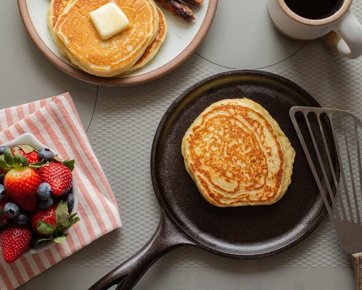 Lodge 10.5" Cast Iron Griddle: Preseasoned Nonstick Crepe Pan, Smooth Surface & Gas Compatible, Hand Wash, Black