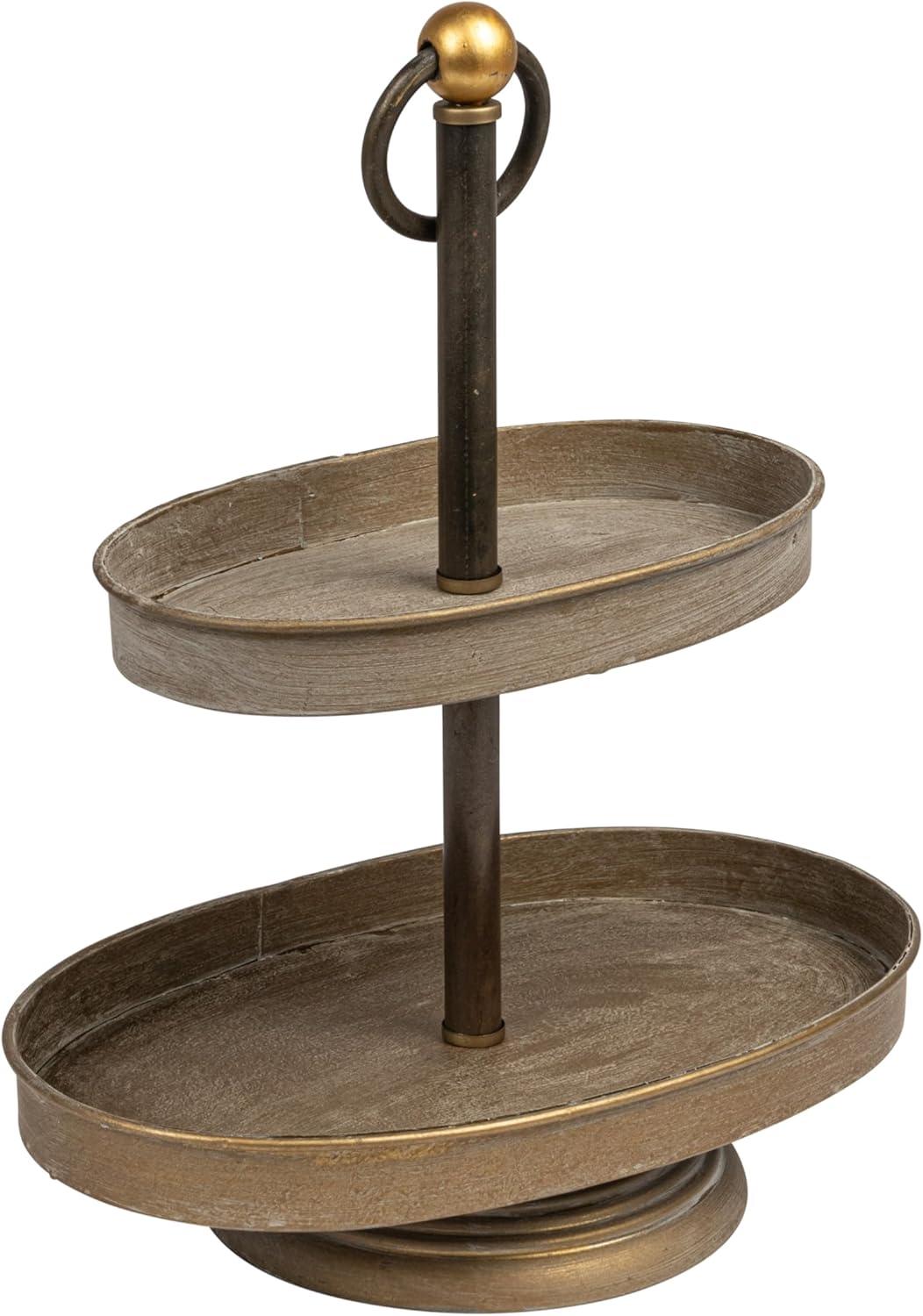 Rustic Weathered Metal 2-Tier Gray Tray for Versatile Display