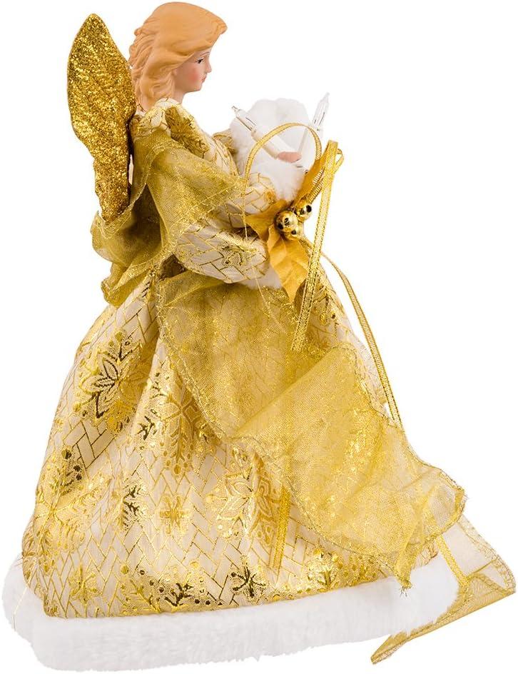 12-Inch Gold Porcelain Angel Tree Topper with Ribbon