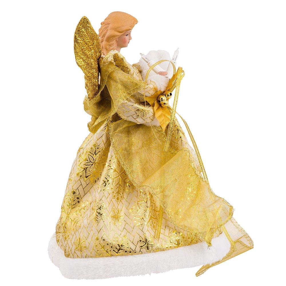 12-Inch Gold Porcelain Angel Tree Topper with Ribbon