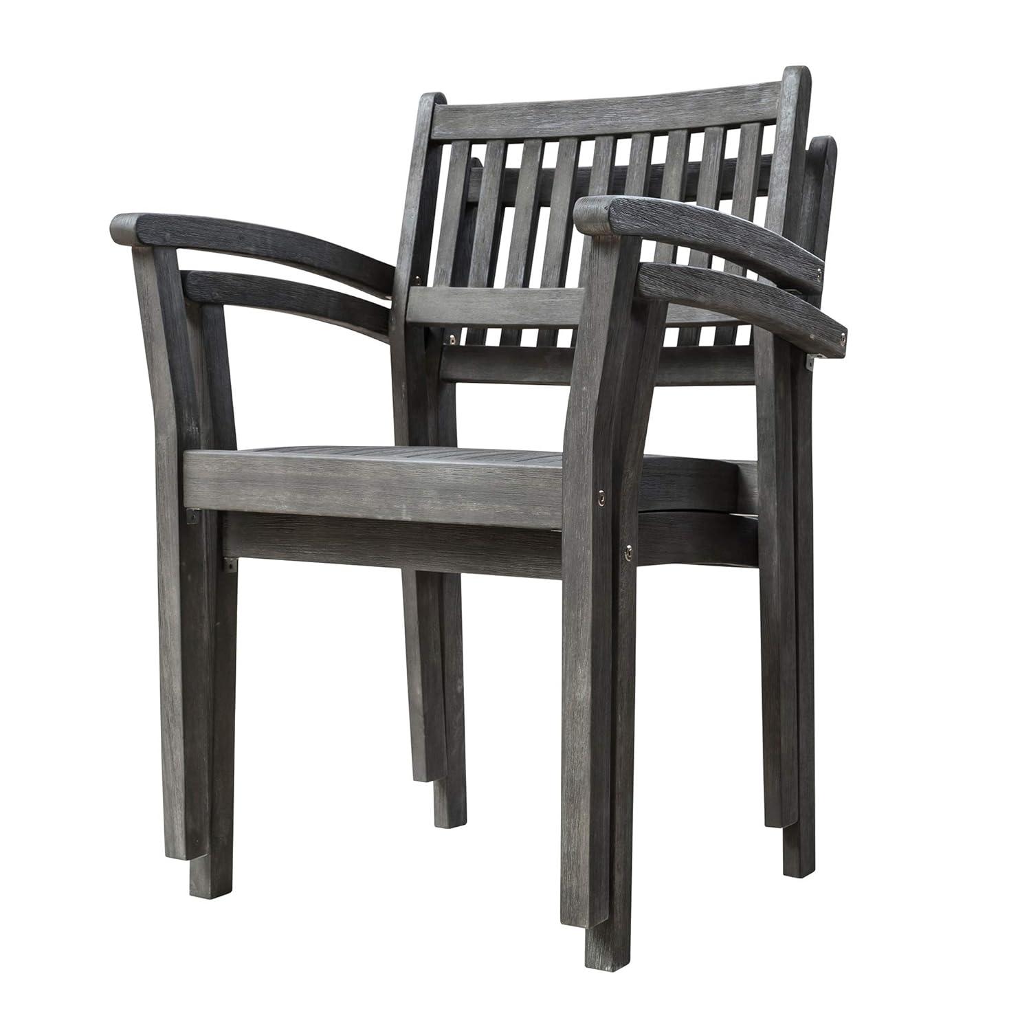 Elegant Hand-Scraped Acacia Wood Outdoor Stacking Armchair Set