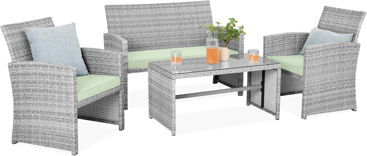 Best Choice Products 4-Piece Outdoor Wicker Patio Conversation Furniture Set w/ Table, Cushions