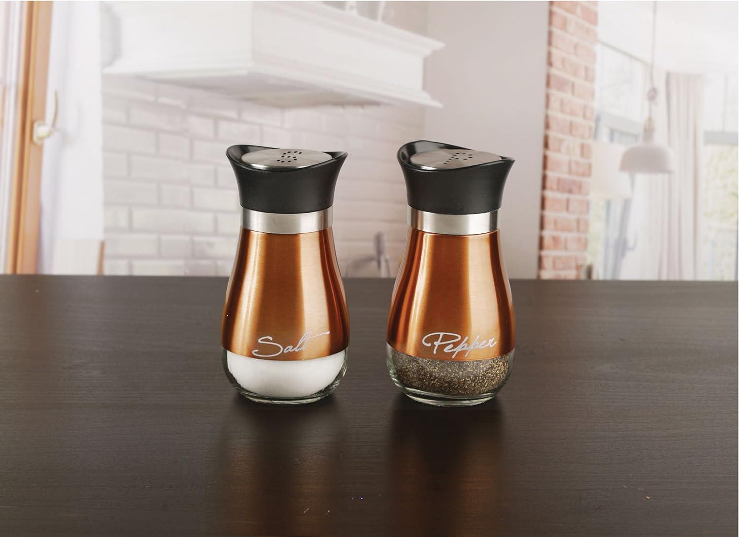 Circleware, Cafe Contempo Copper and Glass Salt and Pepper Shaker Set, Set of 2, 4.42oz each