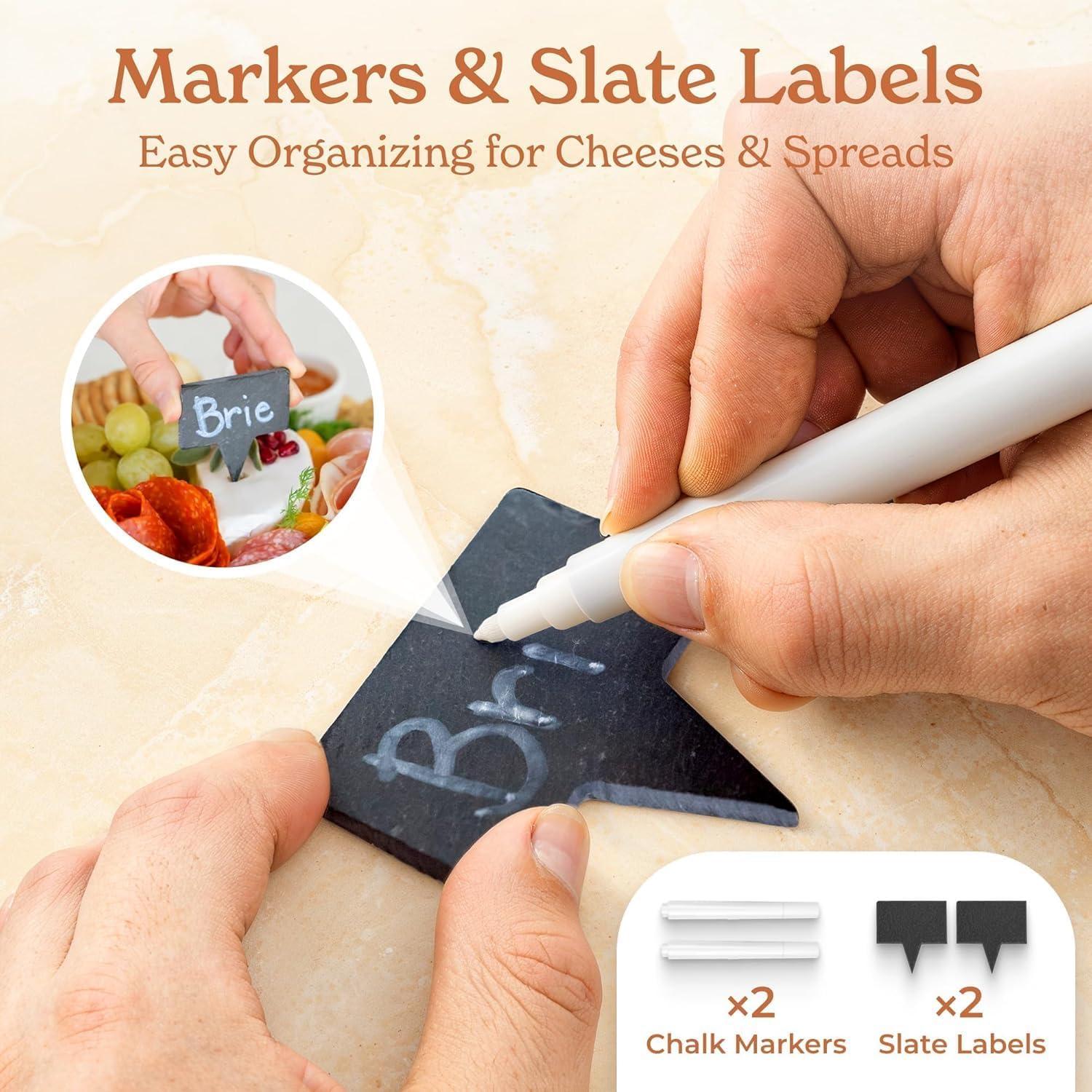 SMIRLY Charcuterie Board Set Large Bamboo Cheese Board with Fruit Tray & 2 Ceramic Bowls