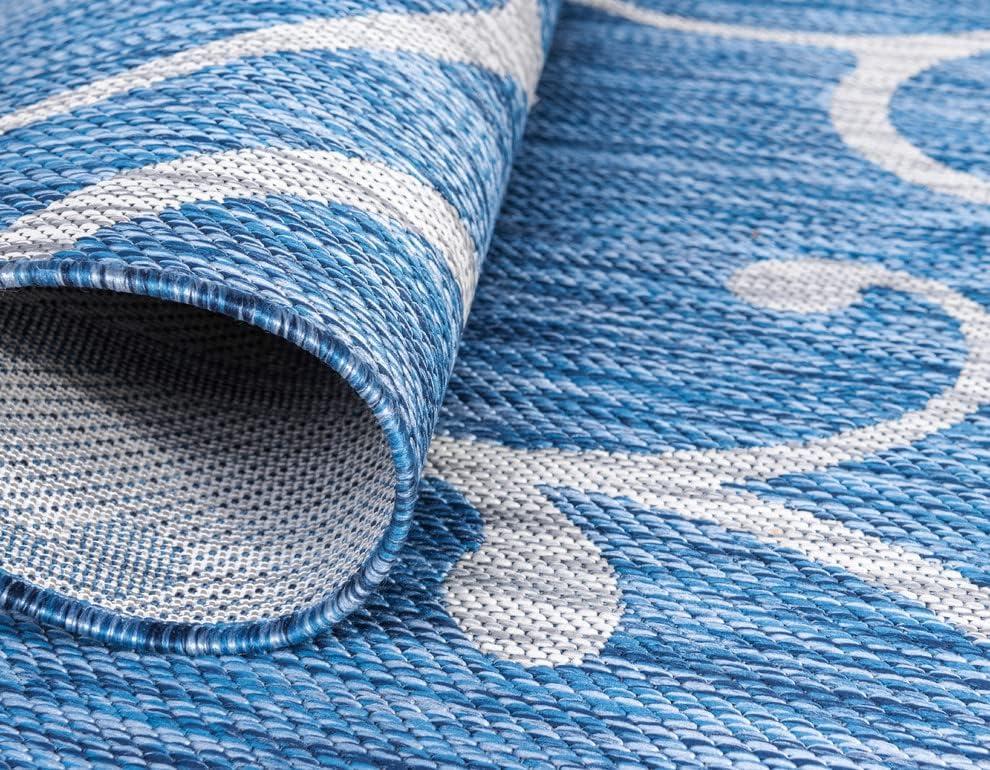 Unique Loom Outdoor Botanical Collection Area Rug - Curl (2' x 6' 1" Runner Blue/Ivory)