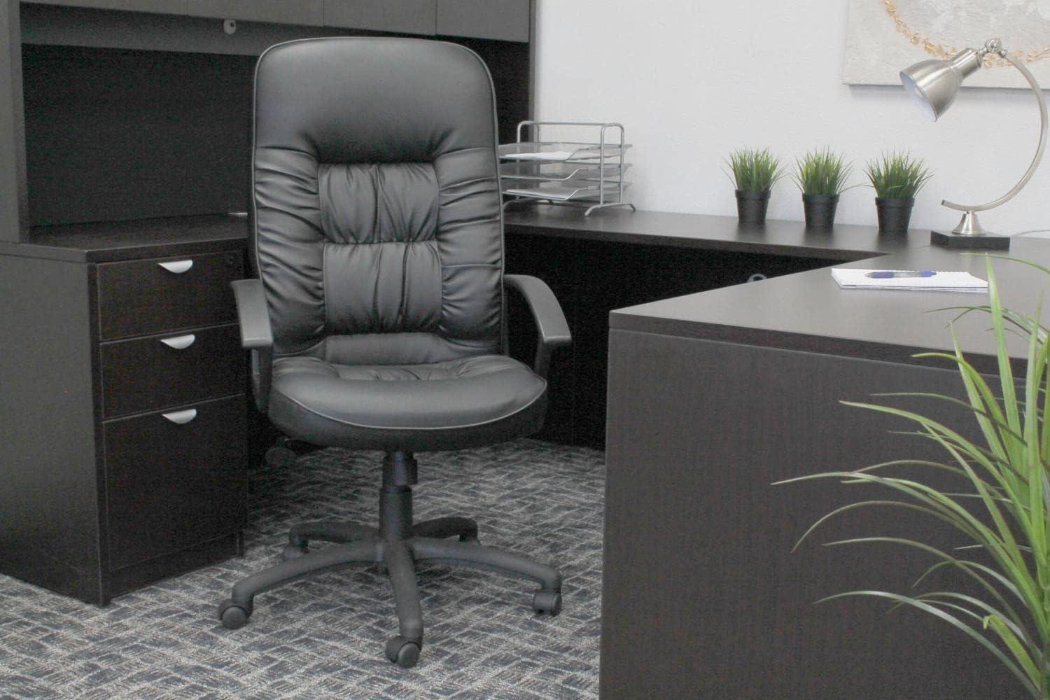 High Back LeatherPlus Chair Black - Boss Office Products: Ergonomic, Adjustable, Swivel, Casters/Wheels