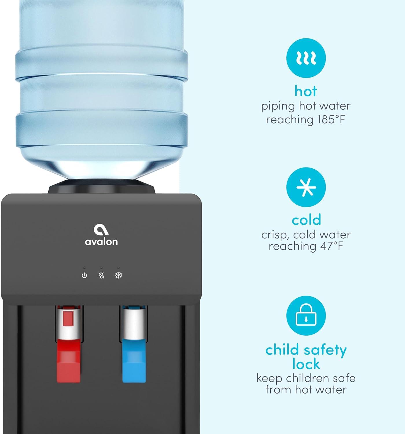 Avalon Premium Hot/Cold Top Loading Countertop Water Dispenser With Child Safety Lock - Black