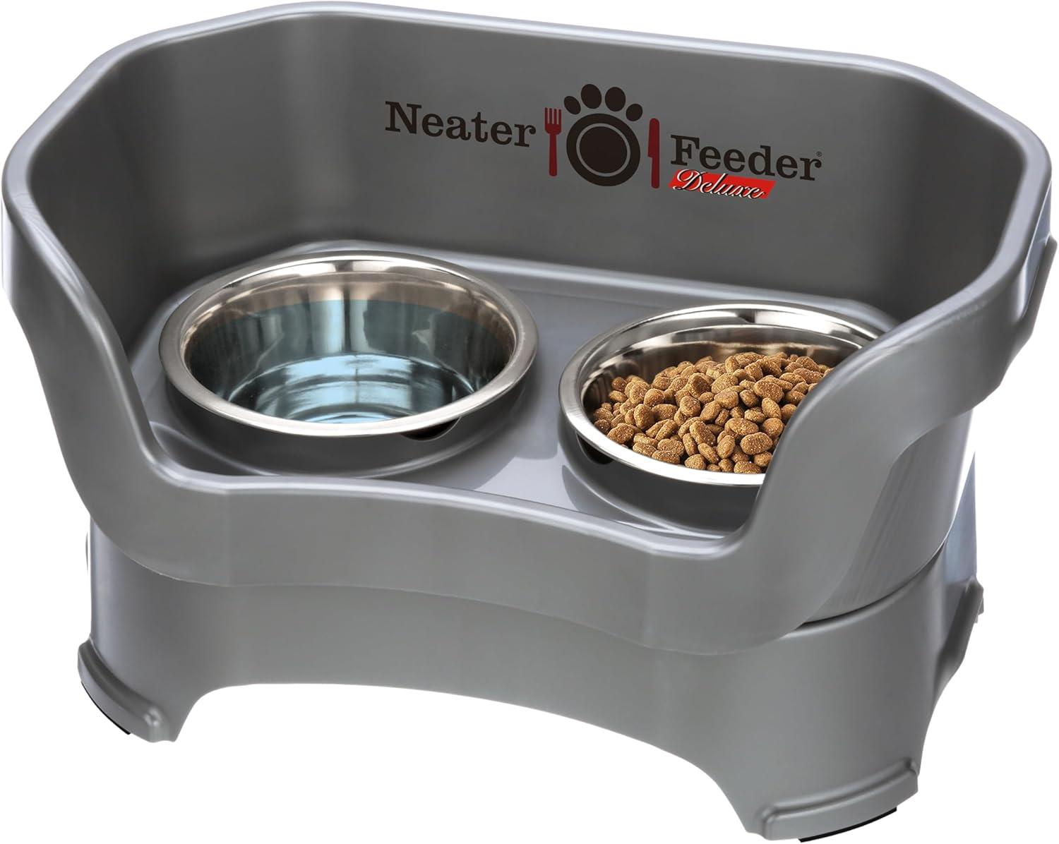 Neater Pets Neater Feeder Deluxe Mess-Proof Elevated Food & Water Bowls for Medium Dogs, Gunmetal