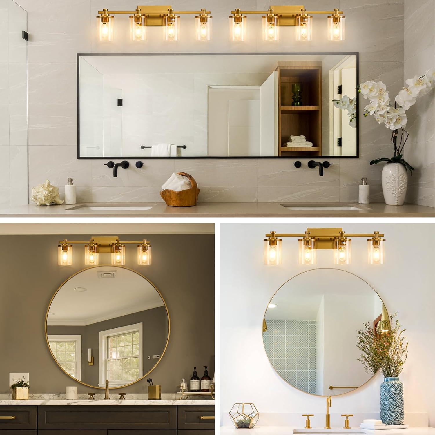 Gold 4-Light Modern Vanity Fixture with Clear Glass Shades