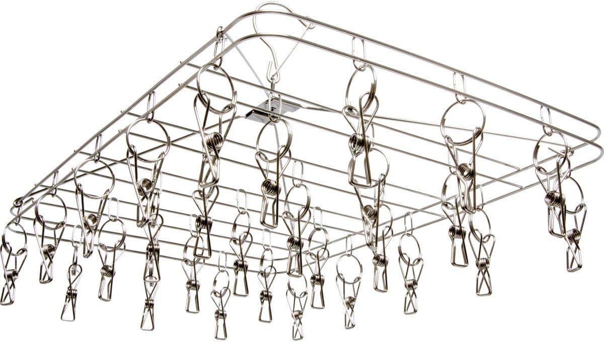 Silver Stainless Steel Hanging Drying Rack with 28 Clips