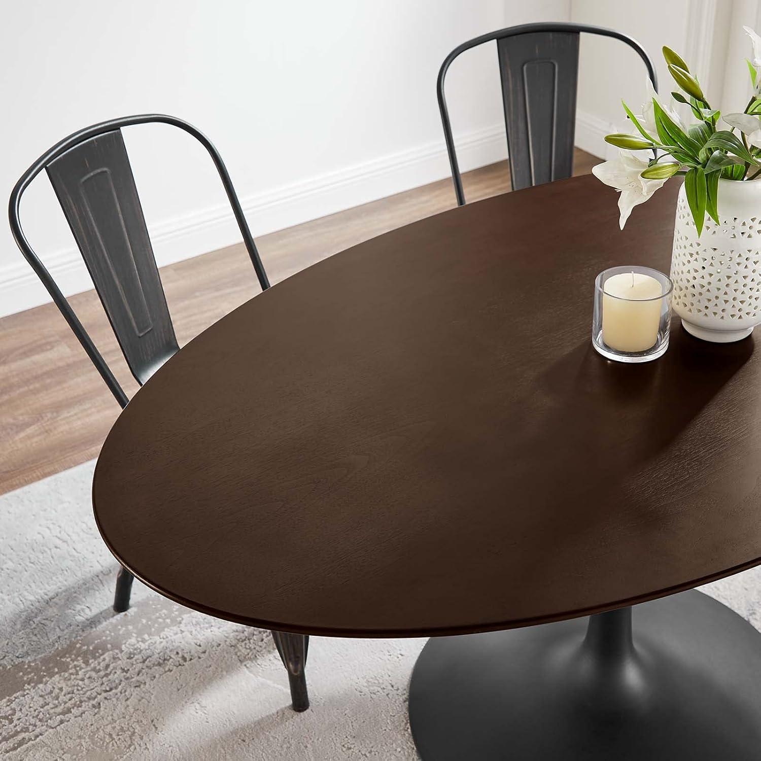 Modway Lippa 60" Oval Modern Wood & Metal Dining Table in Cherry Walnut/Black