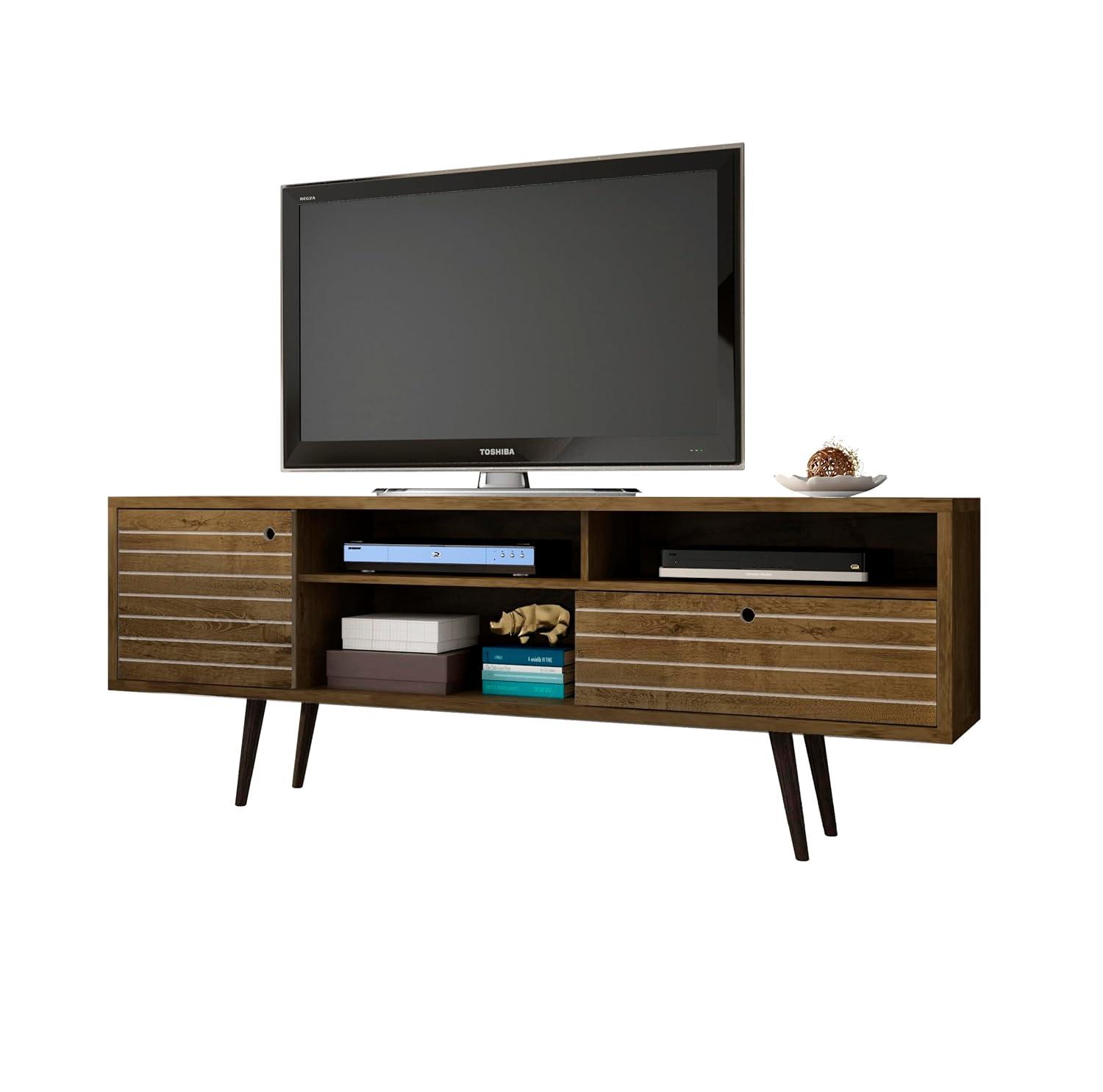 Manhattan Comfort Liberty 70.86 Inch Mid Century Modern Wood TV Stand with Legs