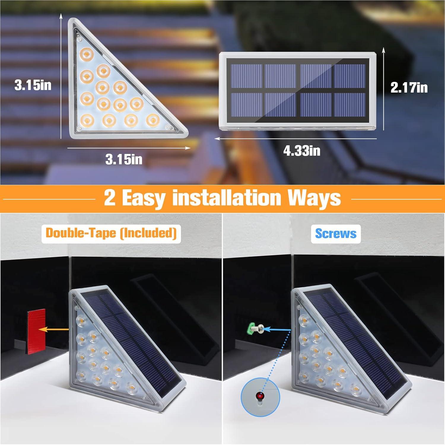 Warm White LED Solar Step Lights 8-Pack Waterproof IP67