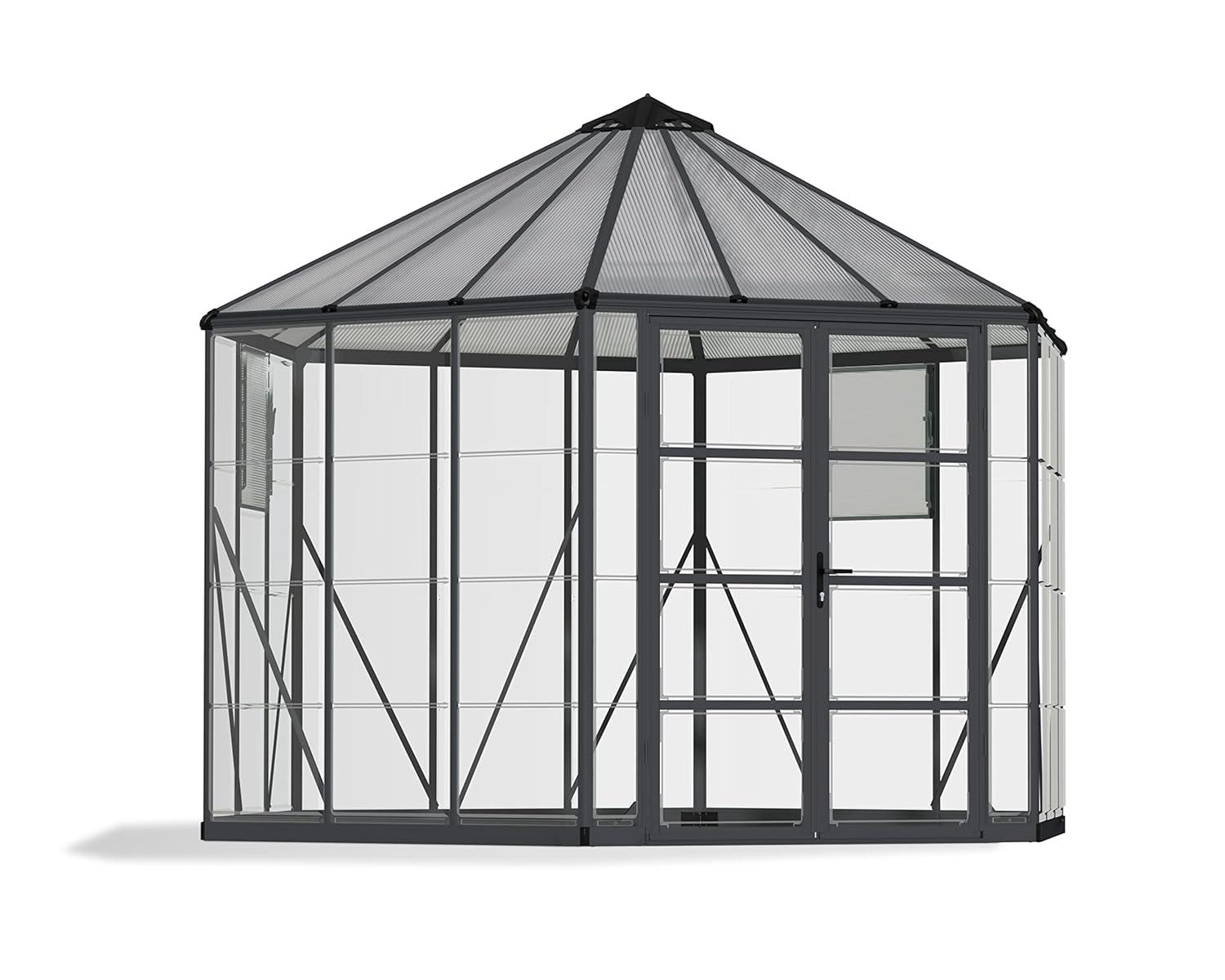 Canopia Palram - Canopia Oasis 12' x 10' Hexagonal Walk-In Hobby Polycarbonate Aluminum Frame Greenhouse Outdoor Living Structure - Gray