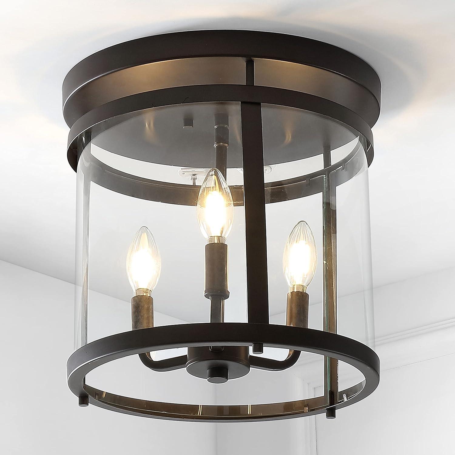 Ciel Simple Farmhouse 12.5" 3-Light Metal/Glass Rustic Vintage LED Flush Mount, Oil Rubbed Bronze