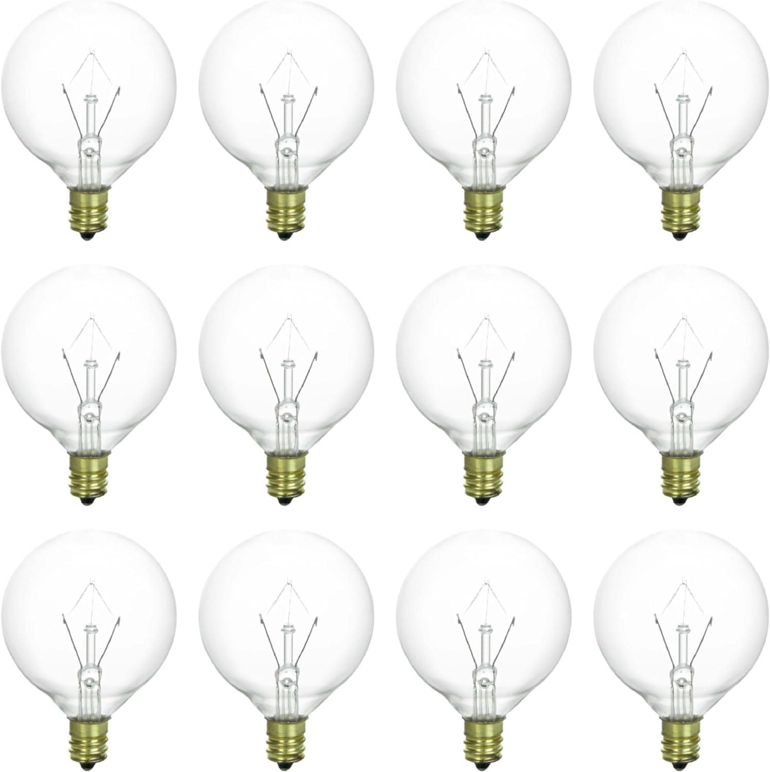 Clear Globe Incandescent Light Bulbs, 25W, E12 Base, 12 Pack