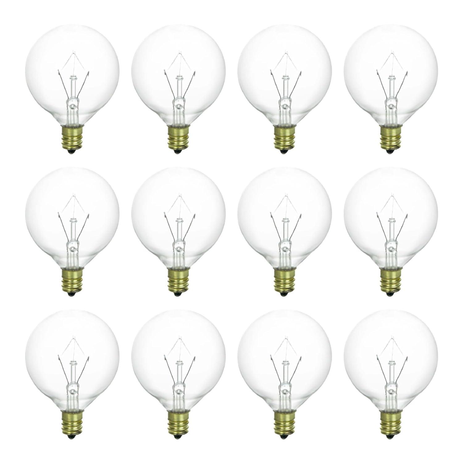 Clear Globe Incandescent Light Bulbs, 25W, E12 Base, 12 Pack