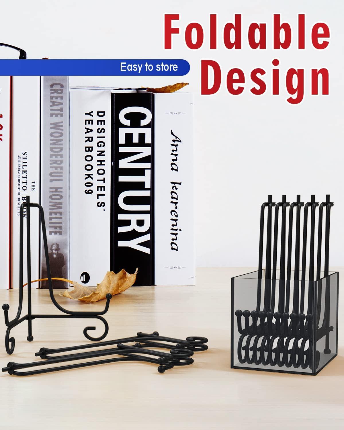 Iron Display Stand 10 Packs, 6 Inches Plate Stand Picture Stand Photo Stand for Display, Black Foldable Easel Stand Holder for Photo Frame, Artwork, Collection, Decorative Plate, Book, Office
