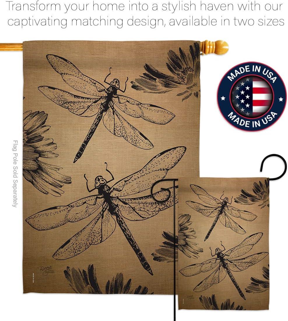 28" x 40" Burlap Dragonfly Garden House Flag